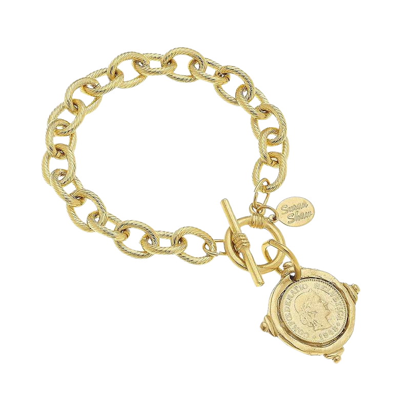 Susan Shaw Gold Coin Toggle Bracelet - 8"