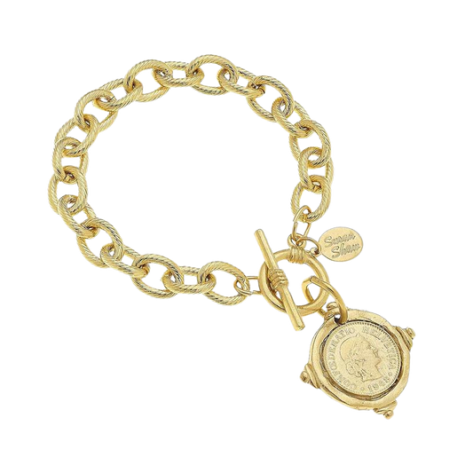 Susan Shaw Gold Coin Toggle Bracelet - 8"