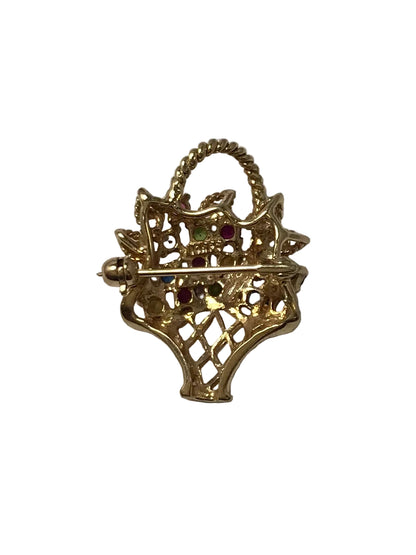U 10K Yellow Gold Multi Colored Multi Stone Basket Pin