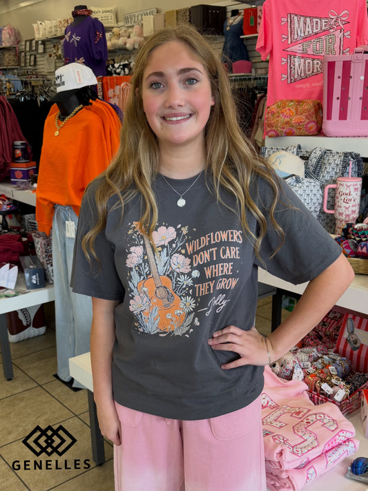 "Wildflowers Don't Care Where They Grow" Dolly Inspired Custom T-Shirt Grey 0