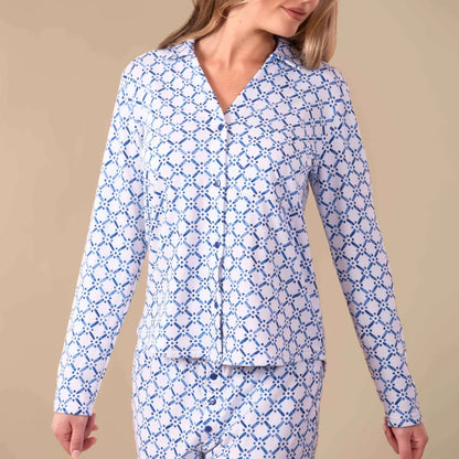 97866 Amanda Blue Blu Diamond Pajama Top | Blue Cloud Plush Long Sleeve PJs 0