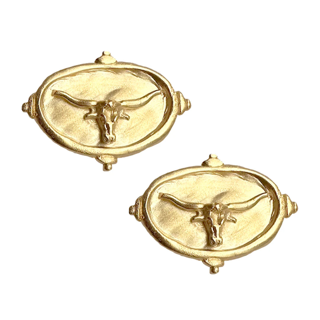 1064G Susan Shaw Gold Plated Longhorn Intaglio Studs