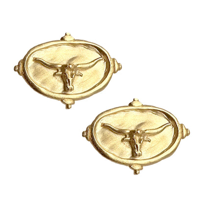 1064G Susan Shaw Gold Plated Longhorn Intaglio Studs