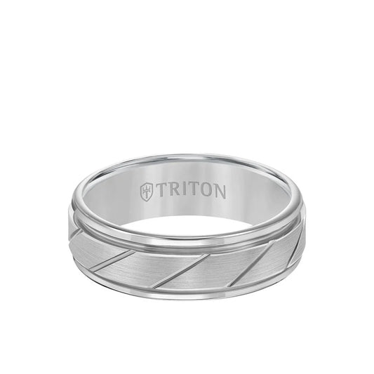 11-2115HC-G Triton 7MM Tungsten Carbide Ring - Diagonal Cut Center and Round Edge 0