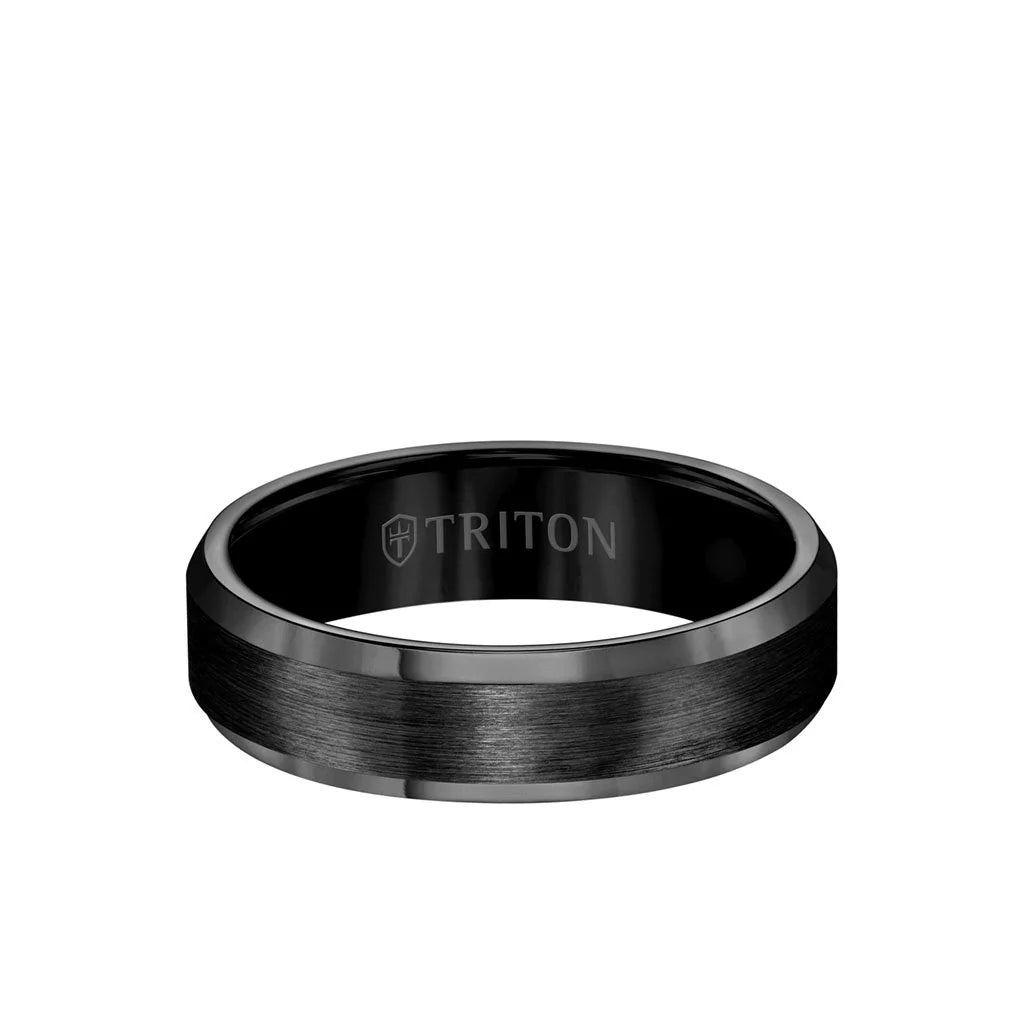 11-2233C 6MM Tungsten Carbide Ring - Satin Center and Bevel Edge