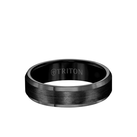 11-2233C Triton 6MM Tungsten Carbide Ring - Satin Center and Bevel Edge 0