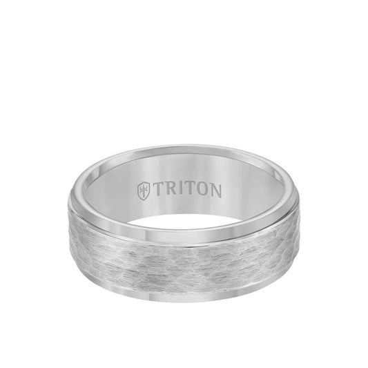 11-3288 Triton 8MM Tungsten Carbide Ring - Hammered Center and Step Edge 0