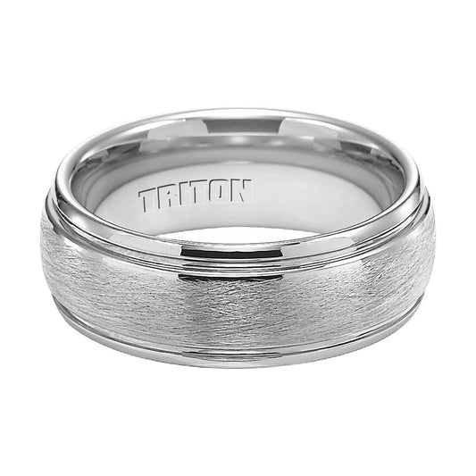 11-4129 8MM Tungsten Carbide Ring - Domed Wire Brush Center and Flat Edge - Grey 0