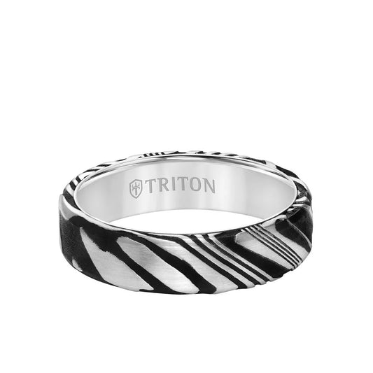 11-6049WC6 6MM White Tungsten Carbide Ring with Damascus Steel