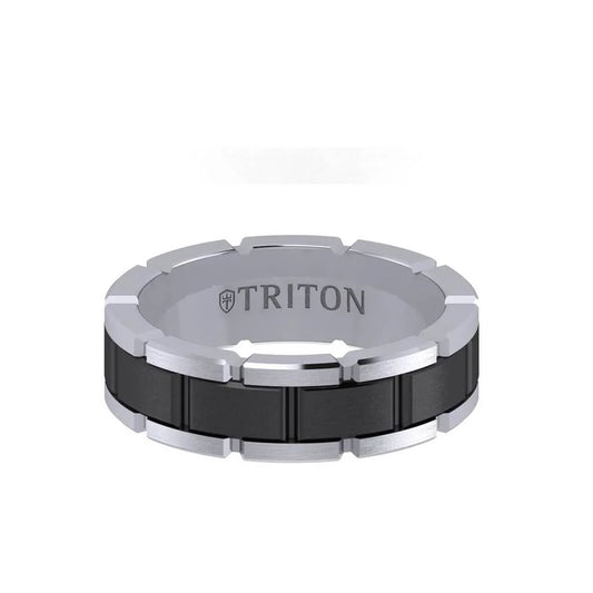 11-6130WBC7 7MM Tungsten Black DLC Ring - T-Link Design - White/Black