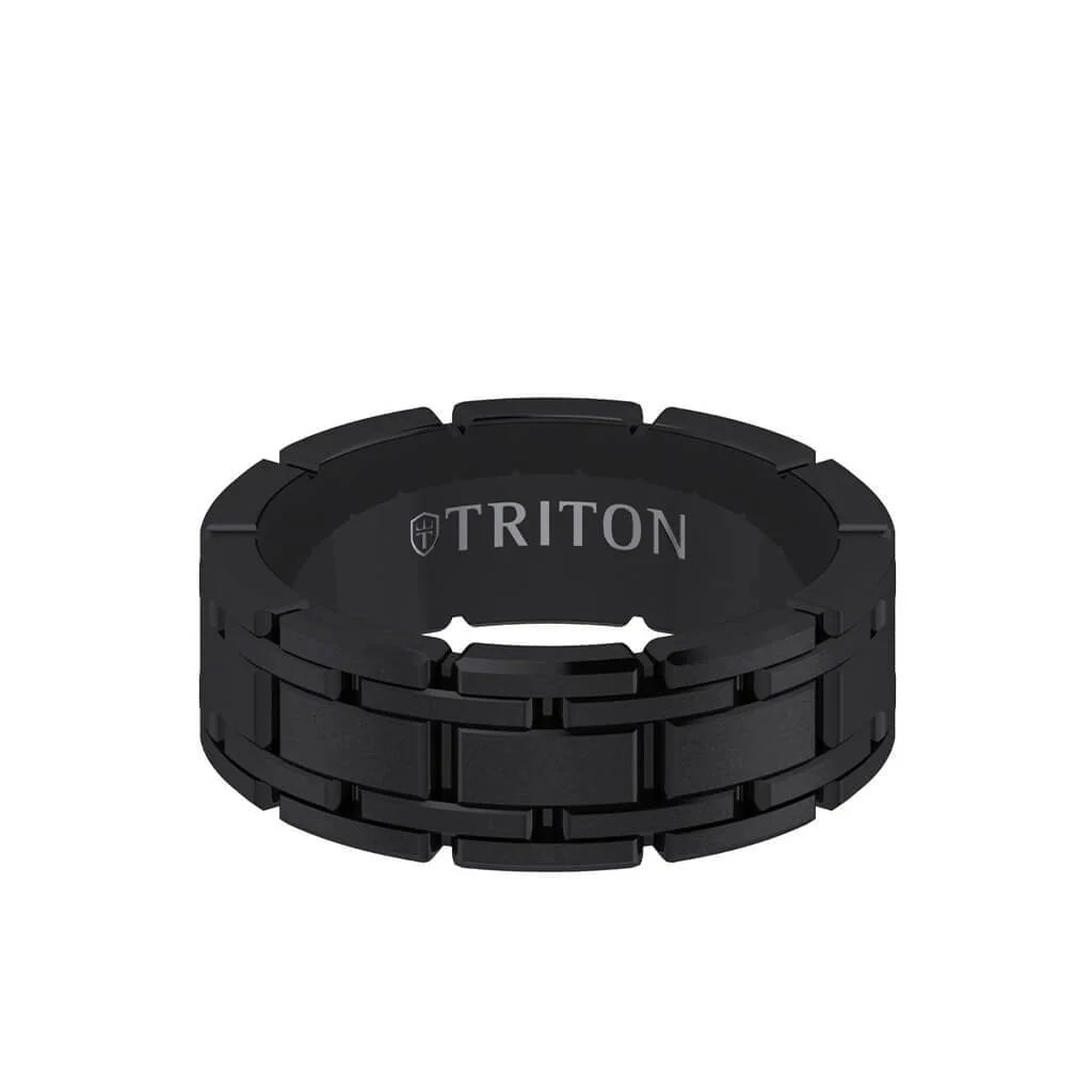11-6049WC6 7MM Tungsten Carbide Gunmetal Grey Ring - Stitch Design
