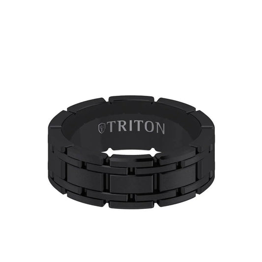 11-6049WC6 7MM Tungsten Carbide Gunmetal Grey Ring - Stitch Design