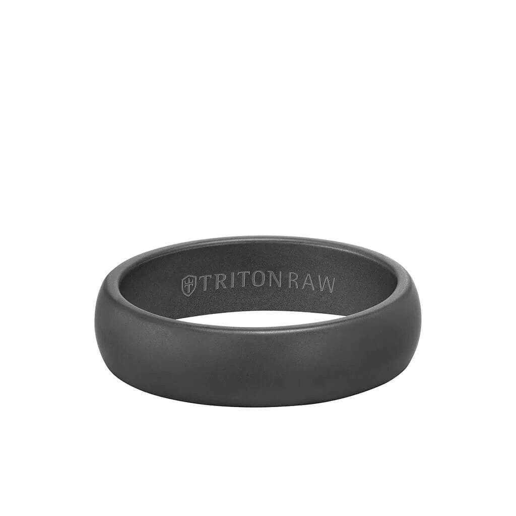11-RAWO124BC6-G 6MM Tungsten RAW Black DLC Ring - Dome Profile and Rolled Edge 0