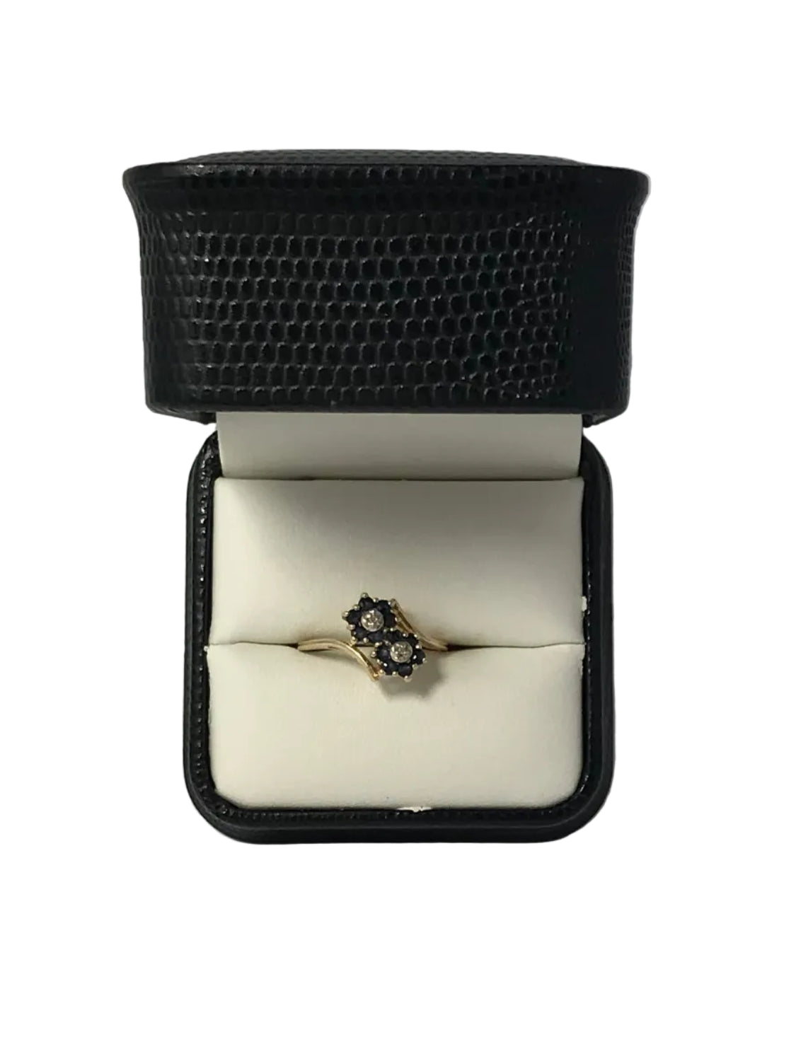 U 166465 10K Yellow Gold Blue/Clear Stone Ring Flower Design
