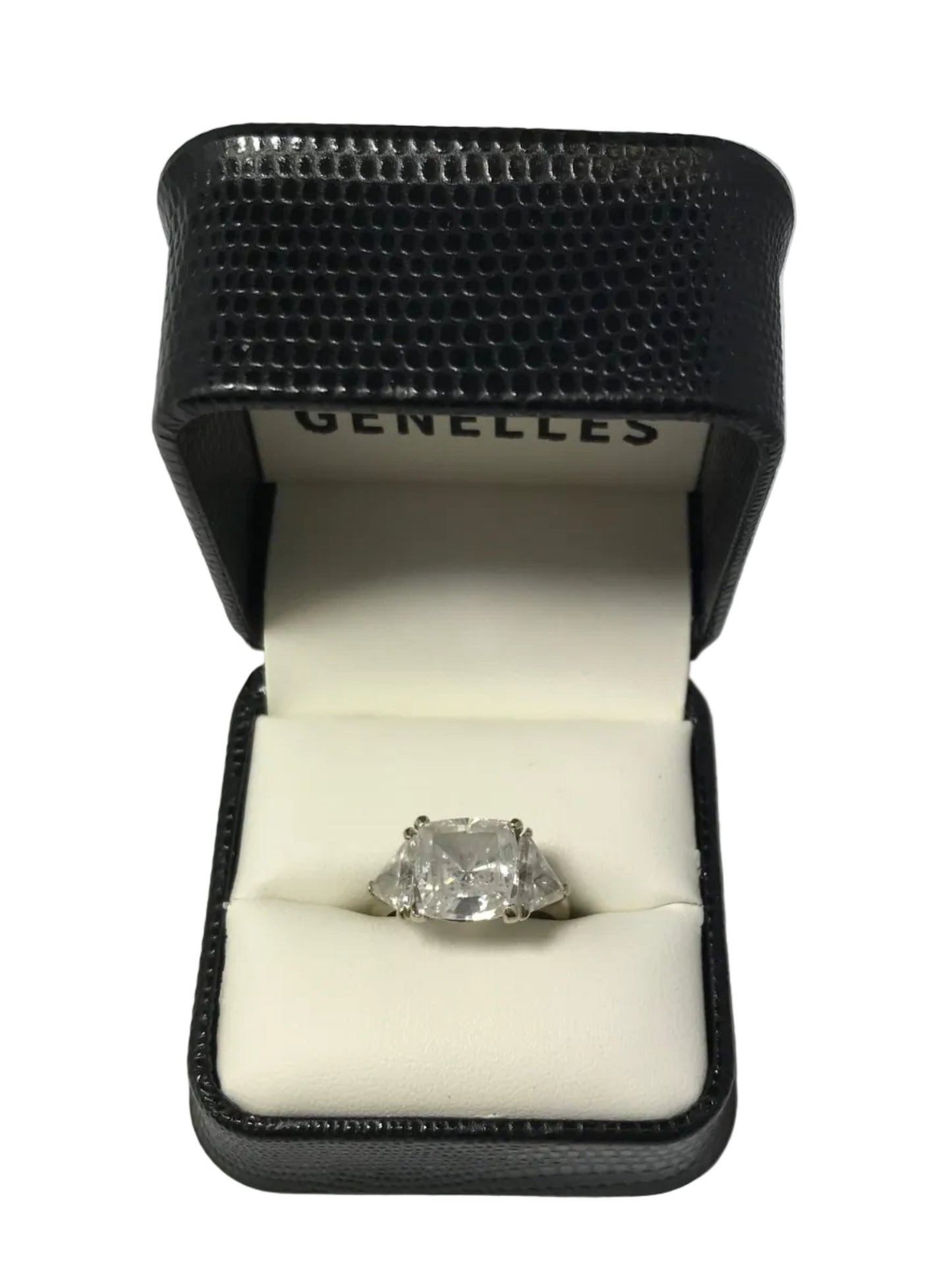 U 38269 14K White Gold Princess CZ with Trillion Side CZs Ring