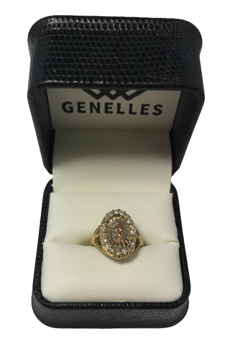 U 161986 10K Tri Colored Virgin Mary Ring with Clear Stone Accents