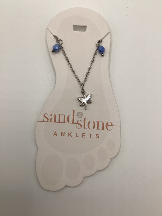SS-ANKS32 Sand & Stone Silver Tone Dragonfly Dangle Anklet