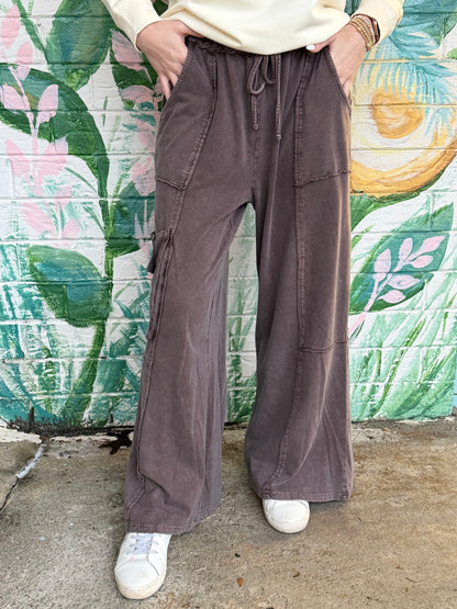 EB90054 Easel WASHED TERRY GINNY PANT DARK MOCHA