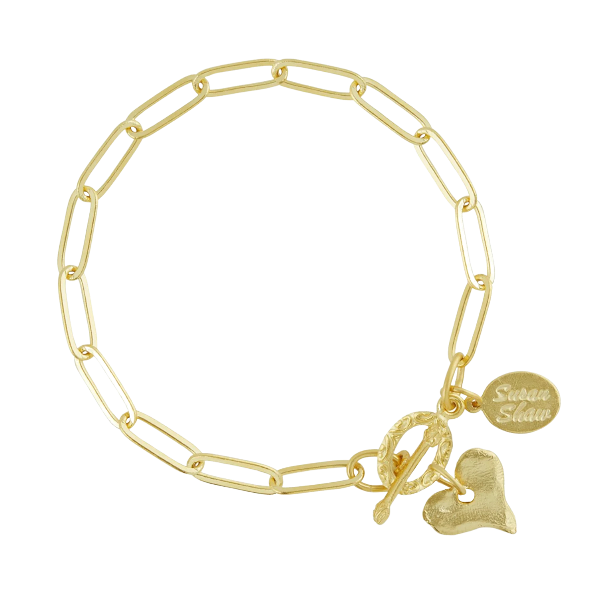 Susan Shaw Gold Paperclip With Heart Bracelet