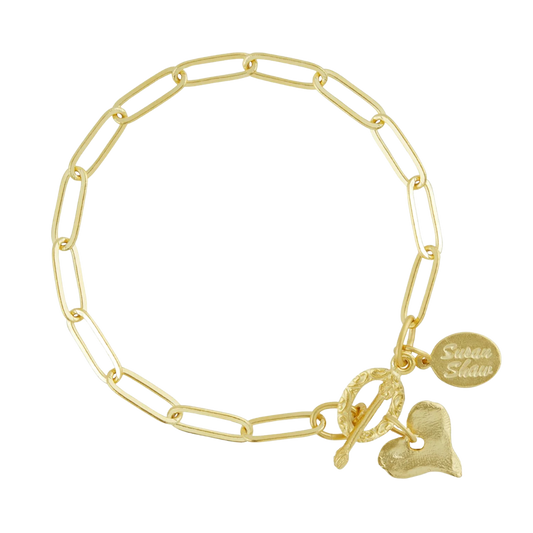 Susan Shaw Gold Paperclip With Heart Bracelet