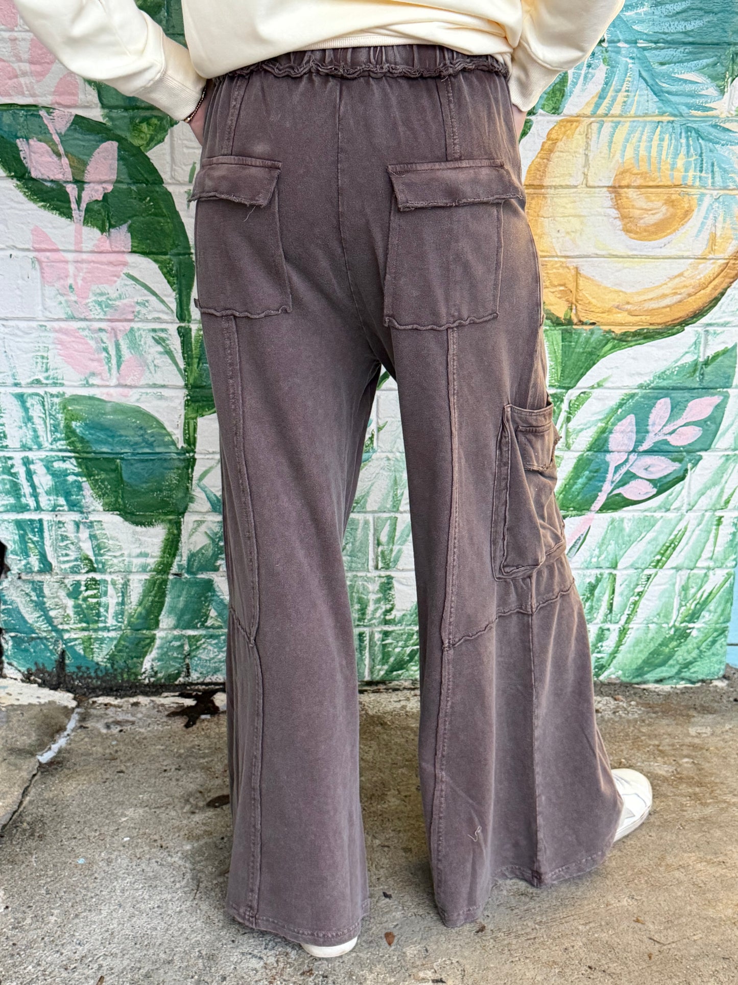 EB90054 Easel WASHED TERRY GINNY PANT DARK MOCHA
