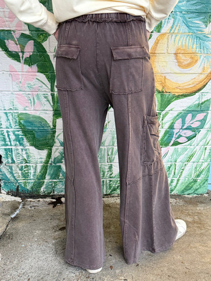 EB90054 Easel WASHED TERRY GINNY PANT DARK MOCHA