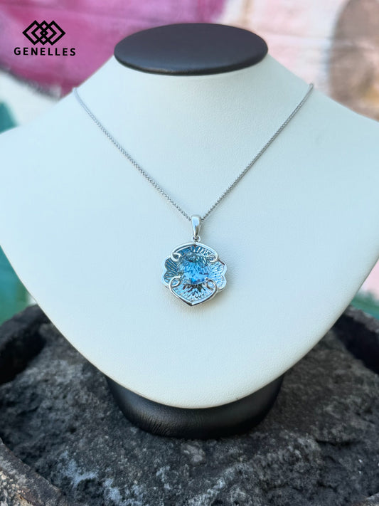 4819WBT 14K White Gold Galatea 10MM DavinChi Cut Blue Topaz Necklace 0