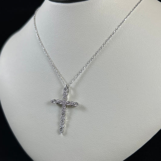 10K White Gold .25CTTW Diamond Cross Necklace