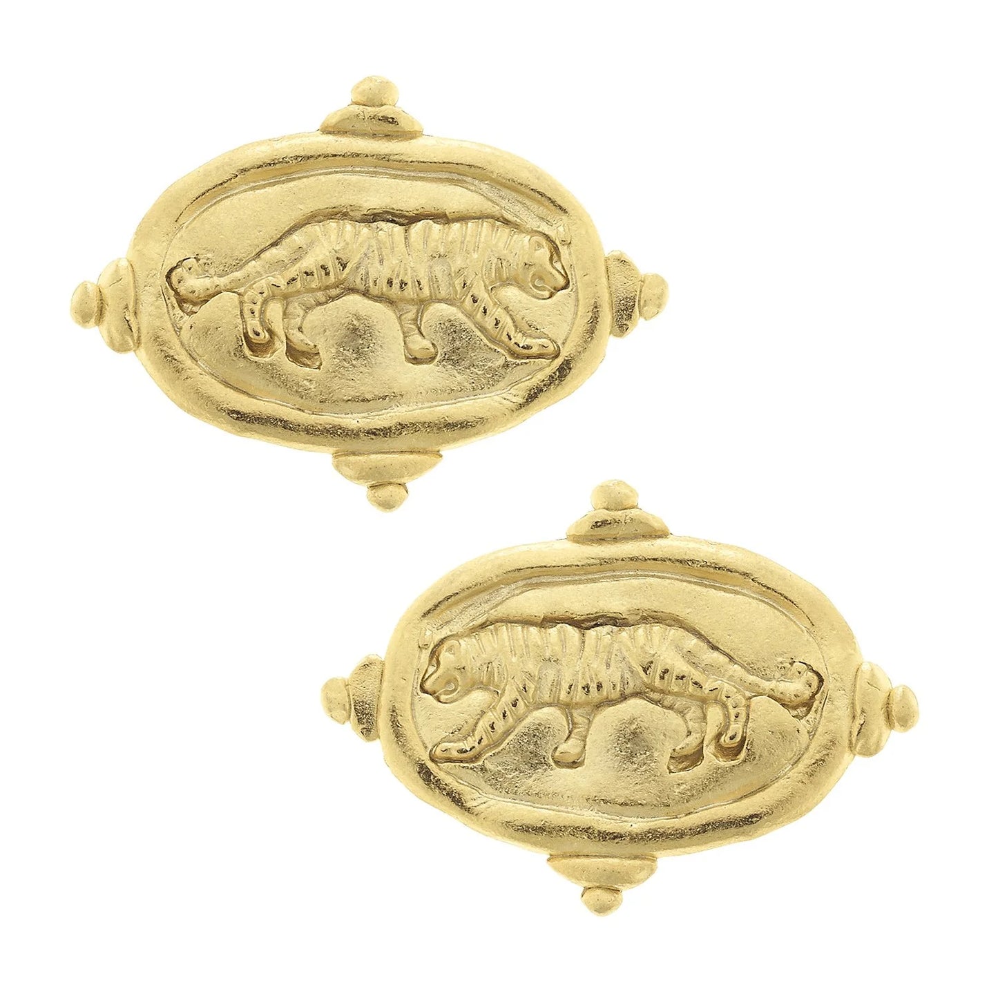 1680TG Susan Shaw Gold Plated Tiger Intaglio Studs