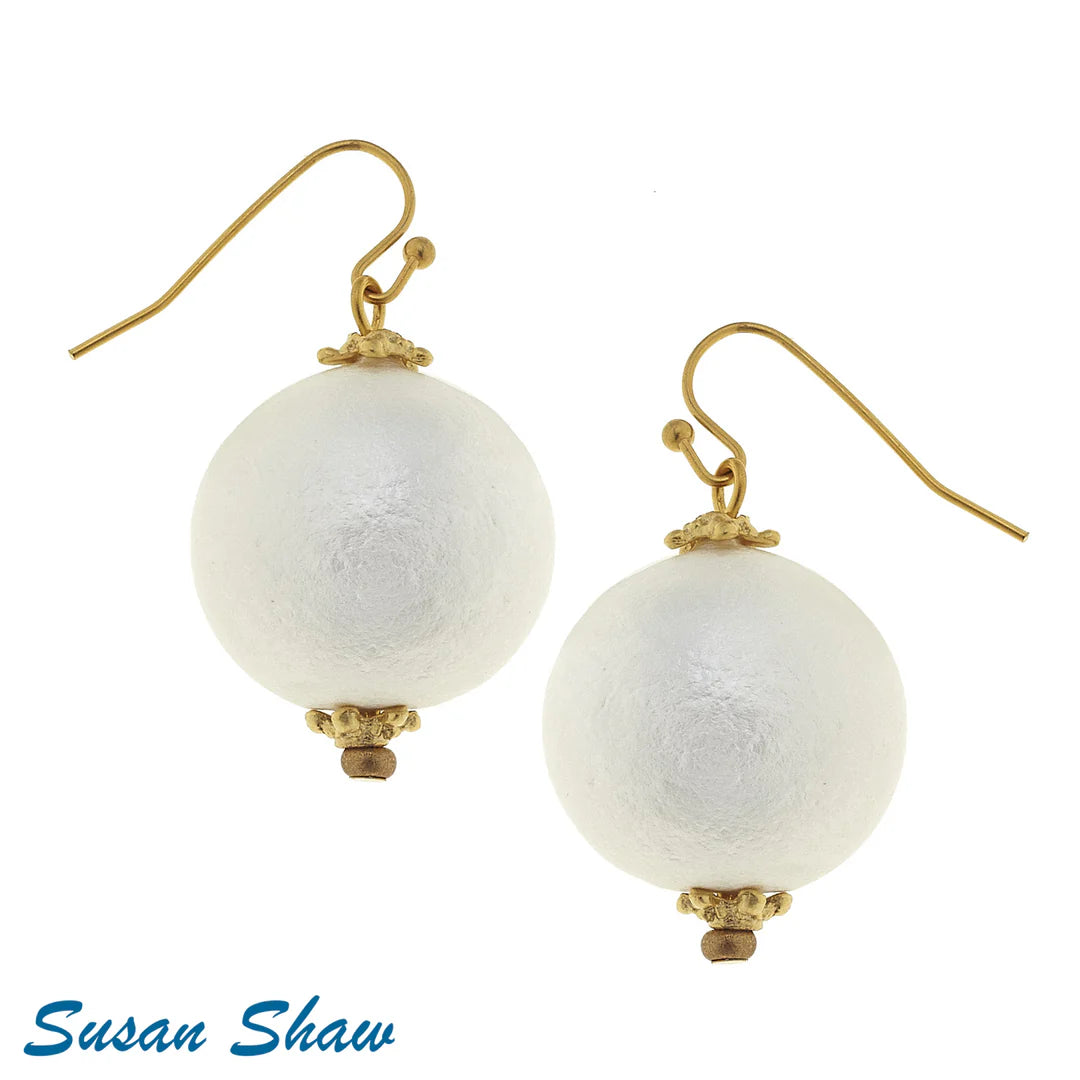 Susan Shaw Metal Plated Cotton Pearl Earrings