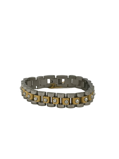 400025 Chansutt Pearls Pearl Two Tone Watch Band Bracelet Water Resistant 18k Plated Stainless Steel 7.1 inches