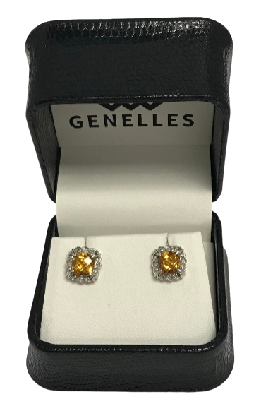 U 123835 14K WG Yellow Stone and 4pt Clear Stone Earrings