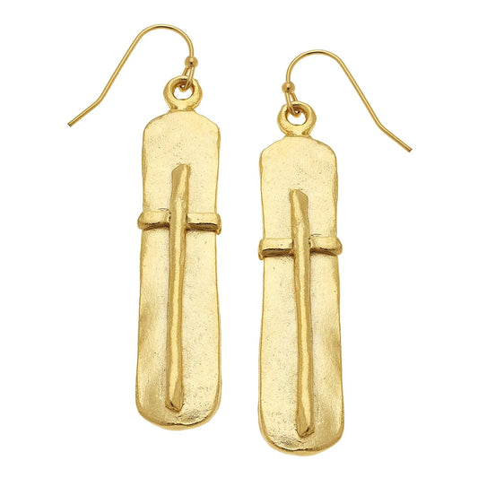 1915G Susan Shaw Gold Plated Bar Cross Earrings