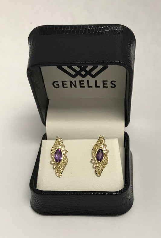 U CKNO12333 14K YG Purple Stone Stud Earrings