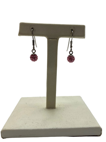 XE57/1 Quality Gold Sterling Silver Pink Crystal Ball Earrings 0