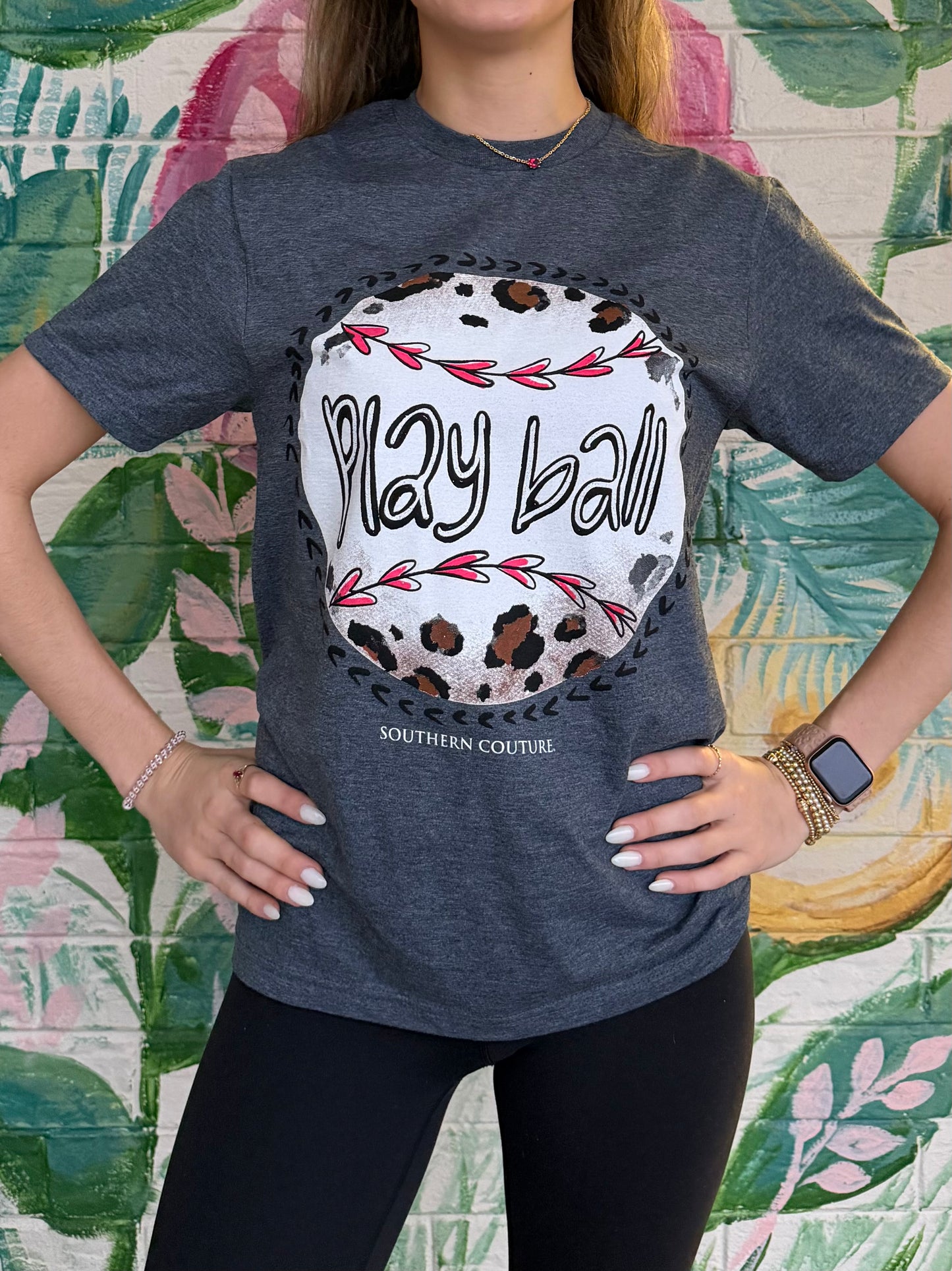 SC1579DH Southern Couture Play Ball Leopard Print Baseball Tee