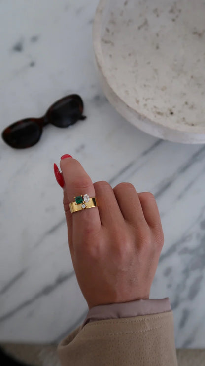Chansutt Pearls The Emerald Ring 18k Plated Stainless Steel Water Resistant