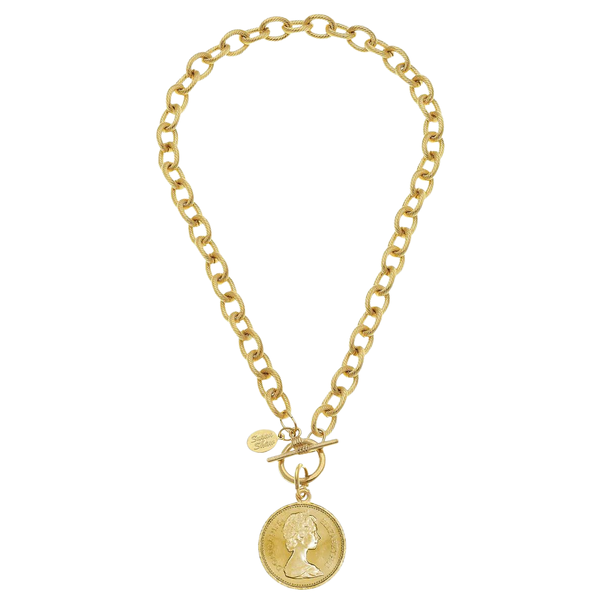 Susan Shaw Gold Queen Elizabeth Coin Toggle Necklace