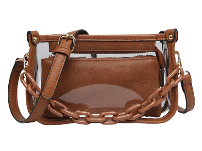 Jessica Vegan Clear Crossbody in Dark Brown
