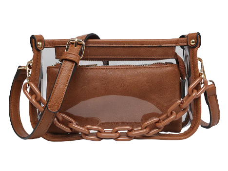 Jessica Vegan Clear Crossbody in Dark Brown