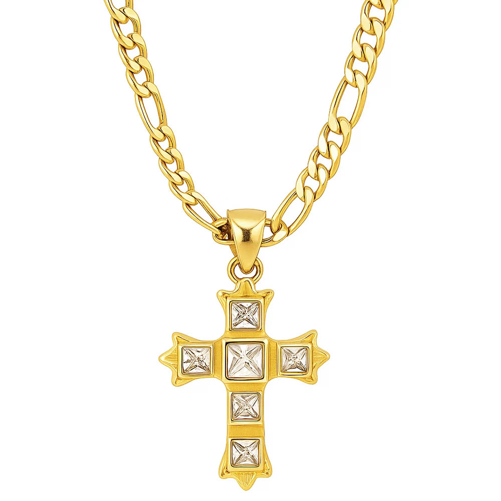 351 Ellie Vail Waterproof Gold-Plated Stainless-Steel Maren Figaro Chain Cross Necklace