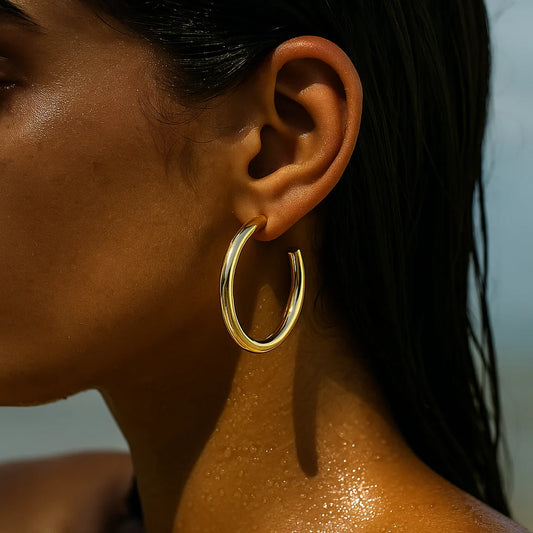 49 Ellie Vail Waterproof Gold-Plated Stainless-Steel Flora Large Hoop Earrings