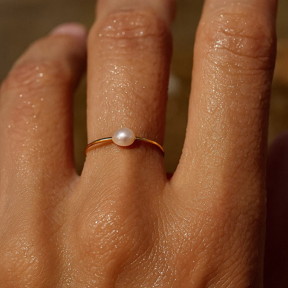 364 Ellie Vail Waterproof Gold-Plated Stainless-Steel Somers Pearl Ring