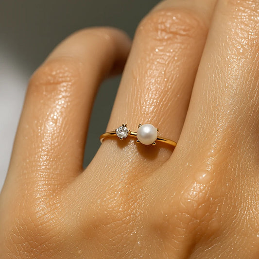 264 Ellie Vail Waterproof Gold-Plated Stainless-Steel Enza Pearl Stone Ring