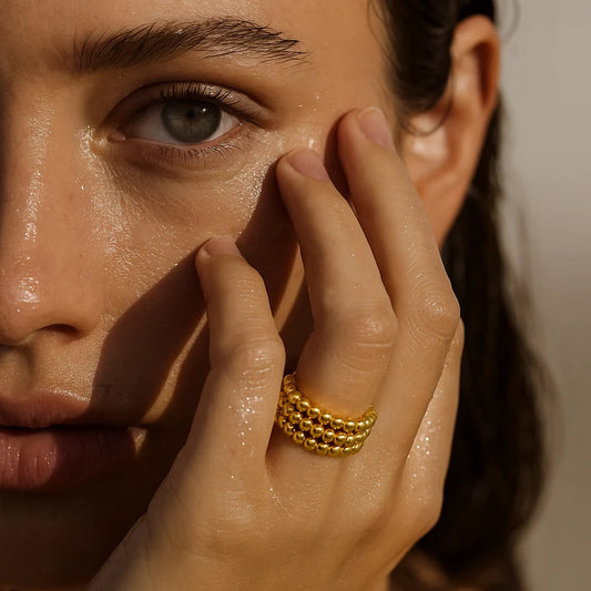 Ellie Vail Waterproof Gold-Plated Stainless-Steel Lucia Beaded Triple Ring Set