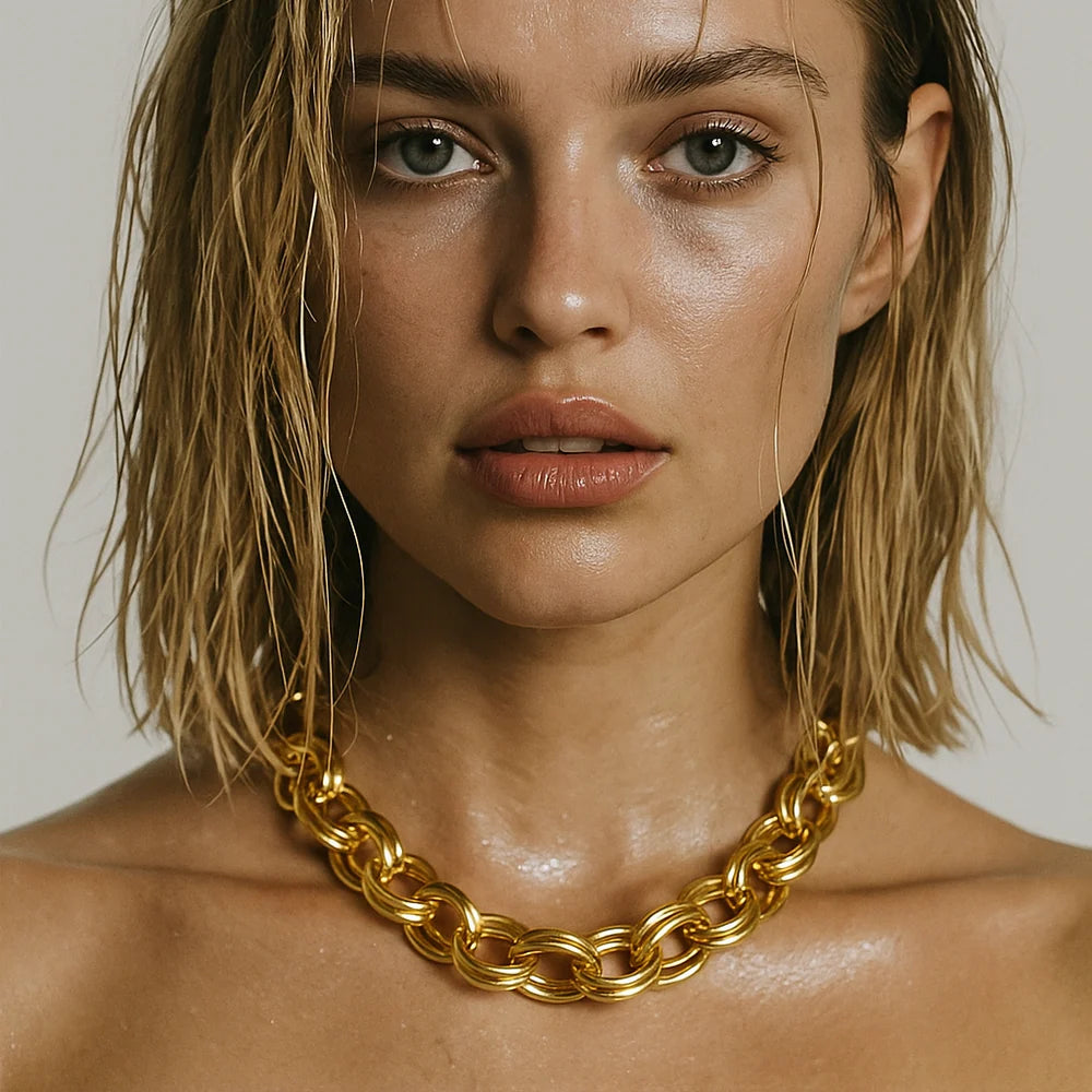 349 Ellie Vail Waterproof Gold-Plated Stainless-Steel Louella Chunky Double Link Necklace