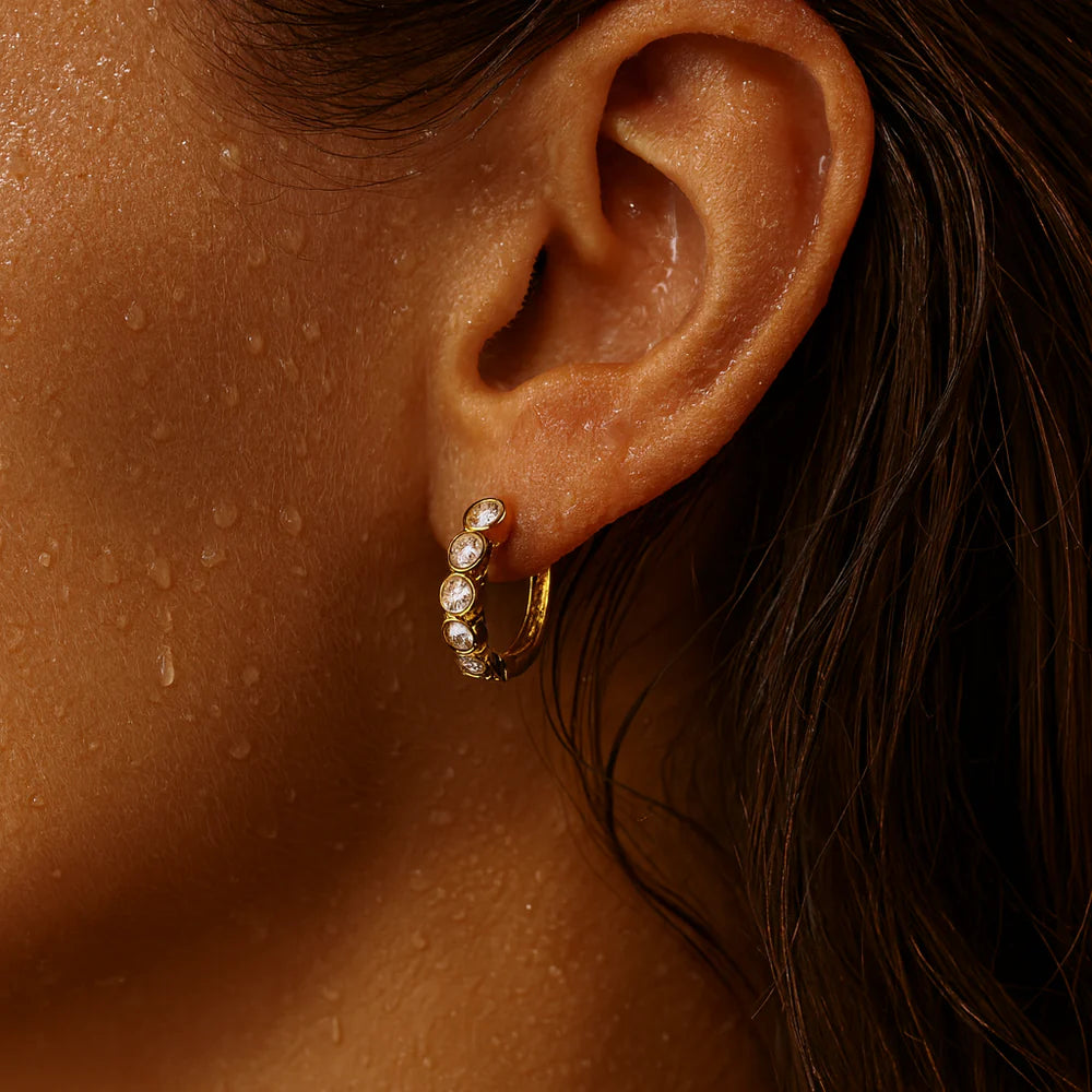 304 Ellie Vail Waterproof Gold-Plated Stainless-Steel Varra Bezel Mini Hoop Earrings