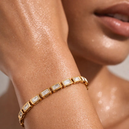 152 Ellie Vail Waterproof Gold-Plated Stainless-Steel Monroe Baguette Bezel Tennis Chain Bracelet
