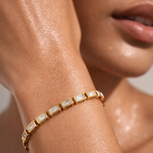 152 Ellie Vail Waterproof Gold-Plated Stainless-Steel Monroe Baguette Bezel Tennis Chain Bracelet