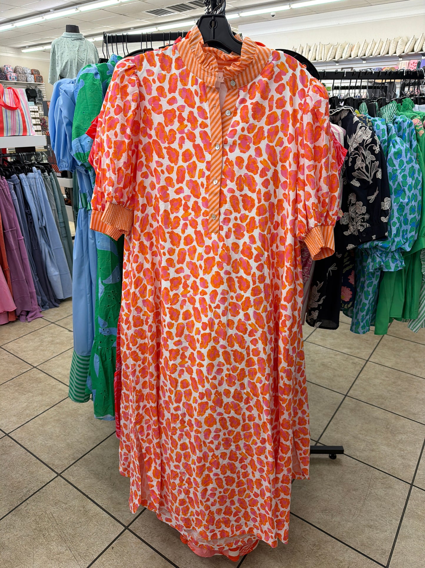 D31035 Entro Orange Pink Leopard Print Dress